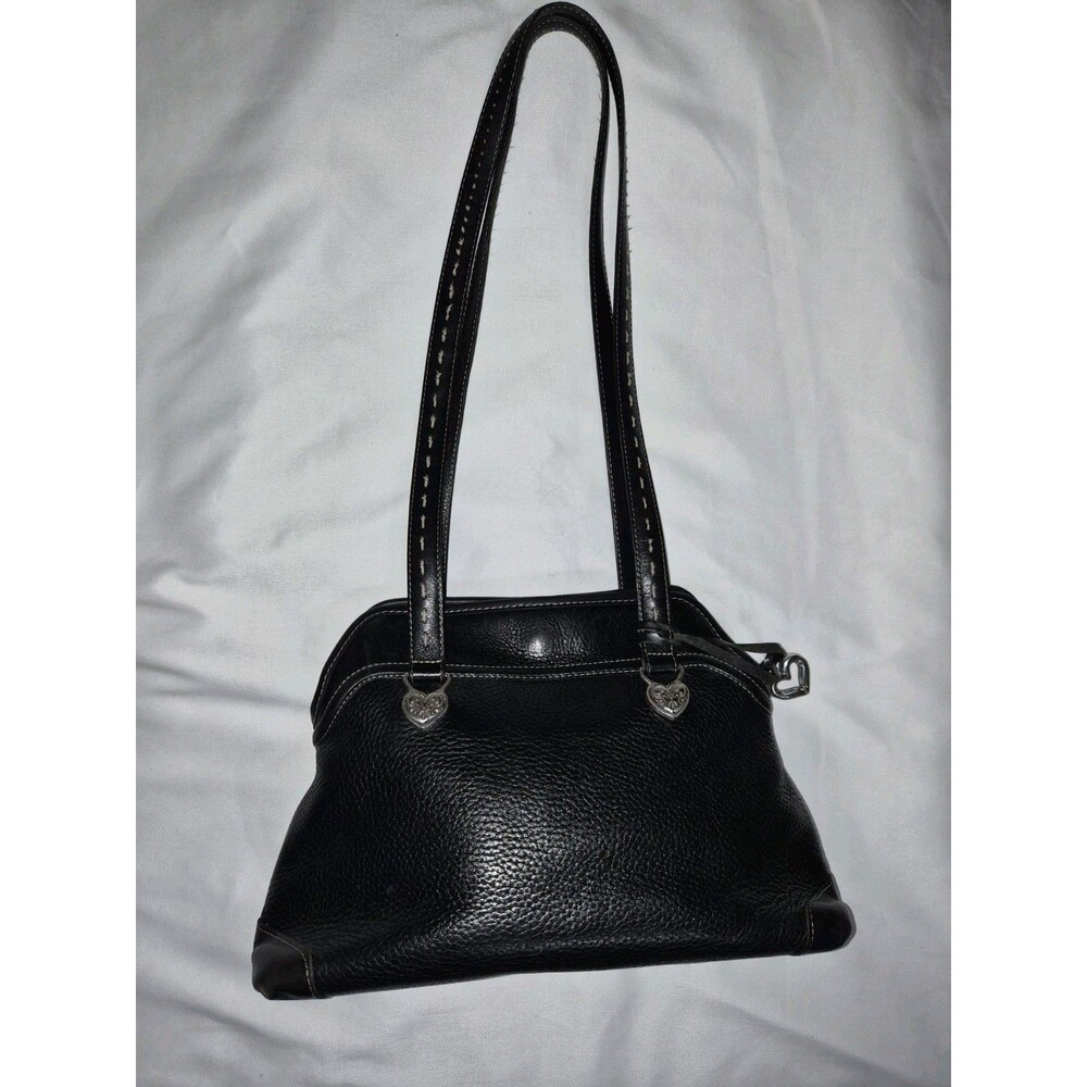 Brighton Black Pebbled Leather Shoulder Bag Silver Heart Charms Double Straps